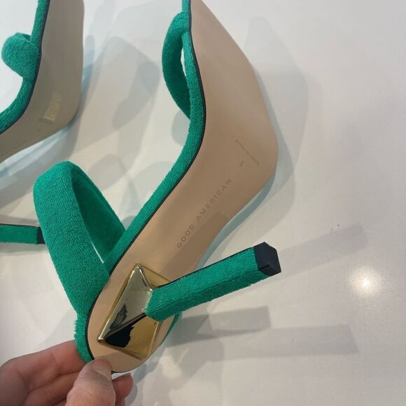 Good American Green Terry Slip On High Heel Sandals NEW - Picture 11 of 12